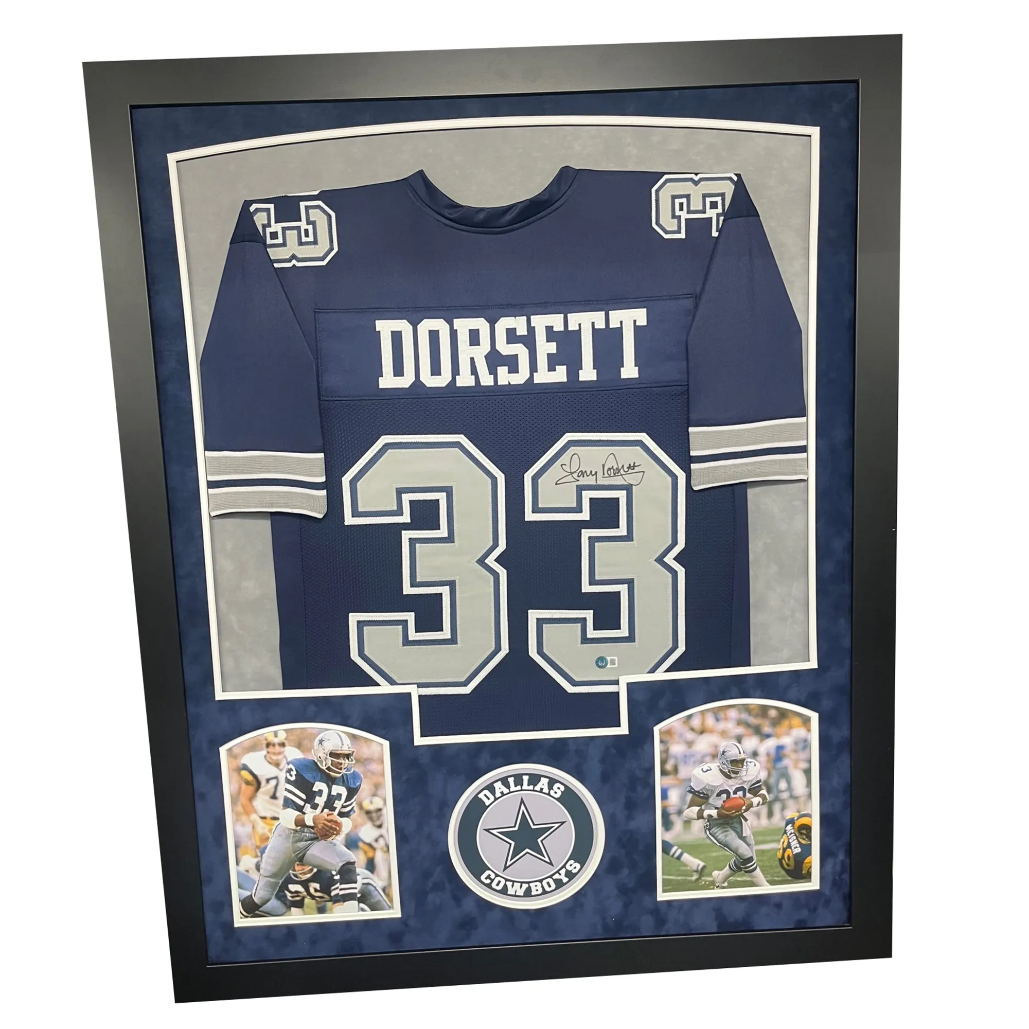 Tony Dorsett Signed Dallas Blue Custom Double-Suede Framed football Jersey (Beckett)