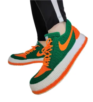 U Miami Hurricanes Jordan Green Orange Sneakers Custom Slippers