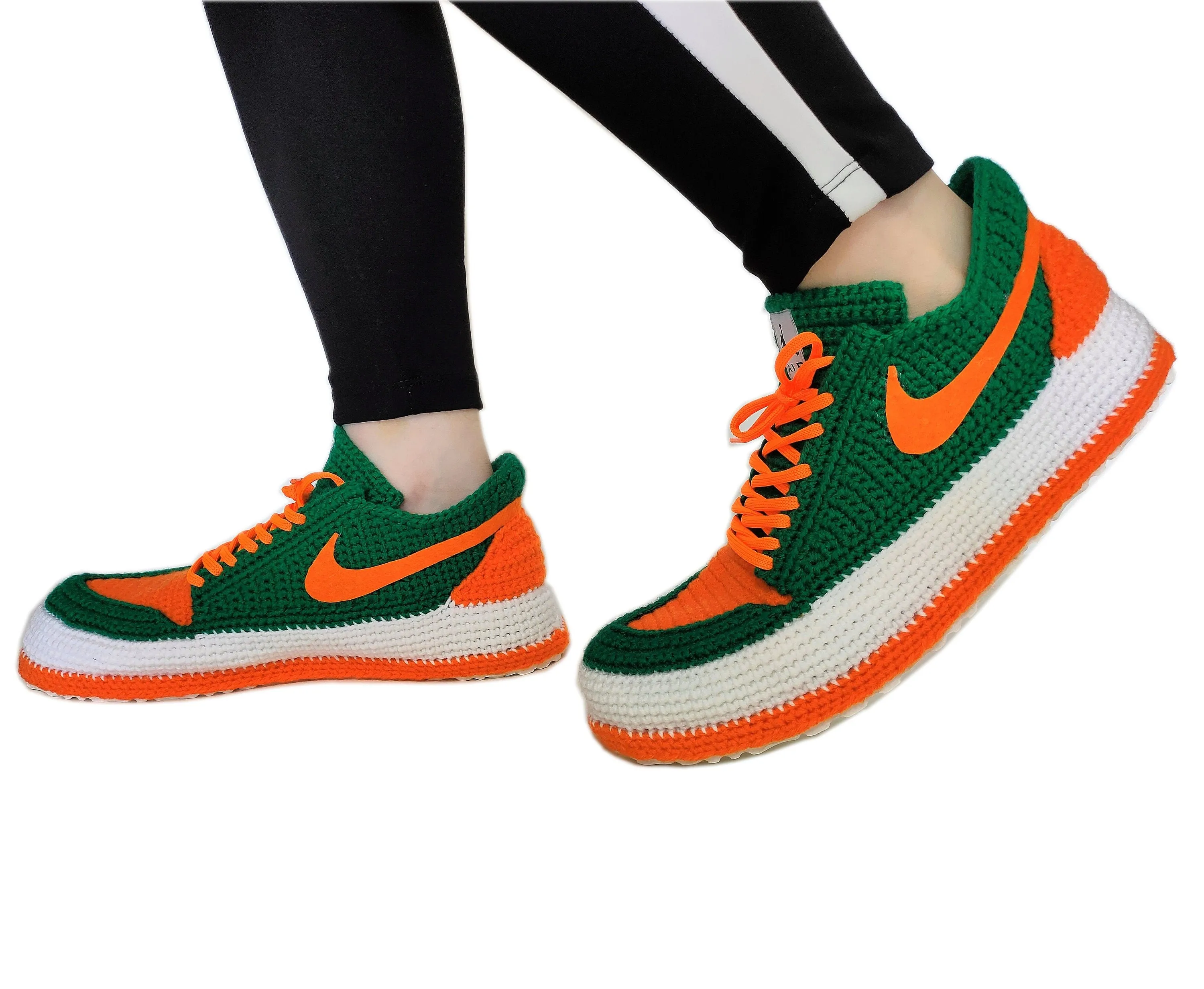 U Miami Hurricanes Jordan Green Orange Sneakers Custom Slippers