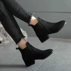 Women casual chunky heel round toe ankle chelsea boots