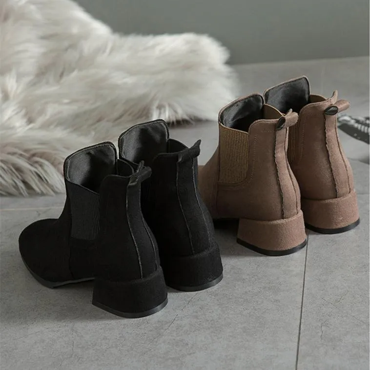 Women casual chunky heel round toe ankle chelsea boots