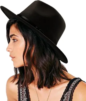 Women Classic Felt Fedora Wide Brim Floppy Hat