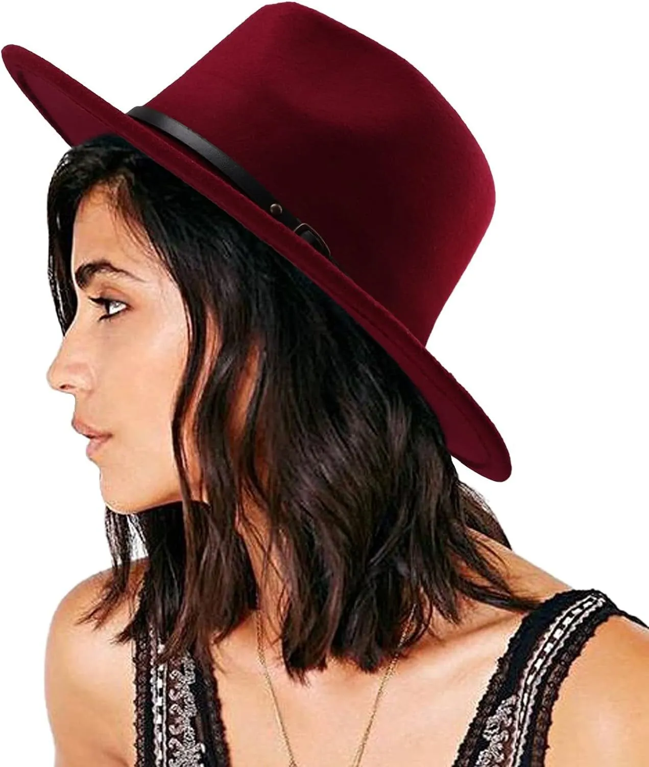 Women Classic Felt Fedora Wide Brim Floppy Hat