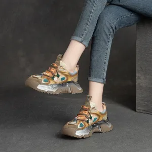 Women Retro Patchwork Breathable Platform Dad Sneakers