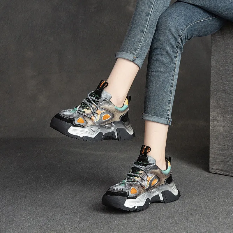 Women Retro Patchwork Breathable Platform Dad Sneakers