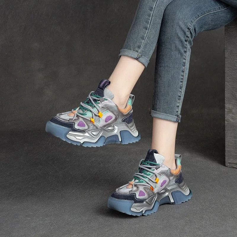 Women Retro Patchwork Breathable Platform Dad Sneakers