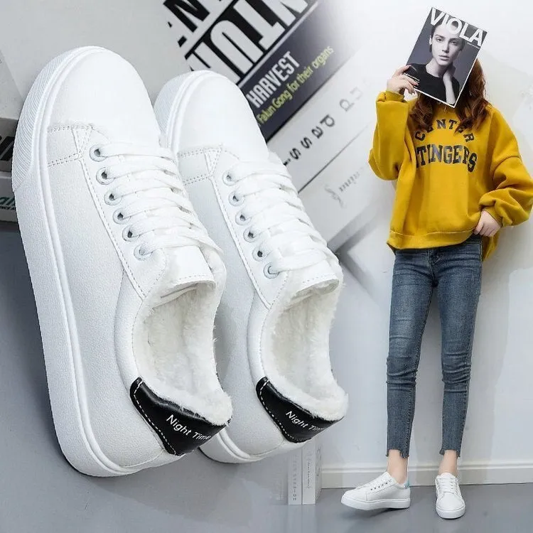 Women Sneakers 2020 Fashion Breathble Vulcanized Shoes Women Pu leather Platform Shoes Women Lace up Casual Shoes White