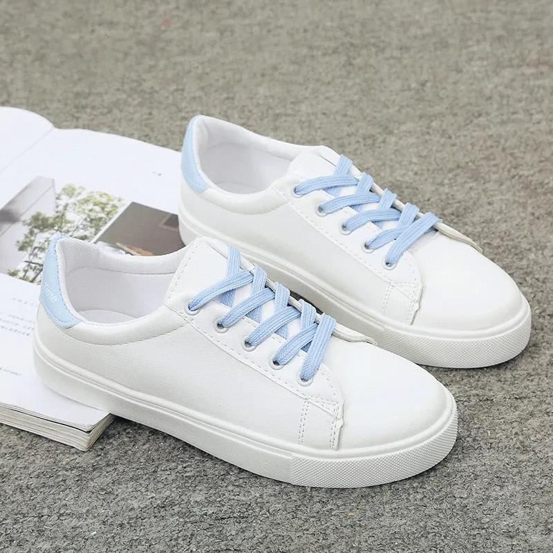 Women Sneakers 2020 Fashion Breathble Vulcanized Shoes Women Pu leather Platform Shoes Women Lace up Casual Shoes White