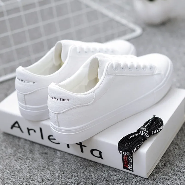 Women Sneakers 2020 Fashion Breathble Vulcanized Shoes Women Pu leather Platform Shoes Women Lace up Casual Shoes White