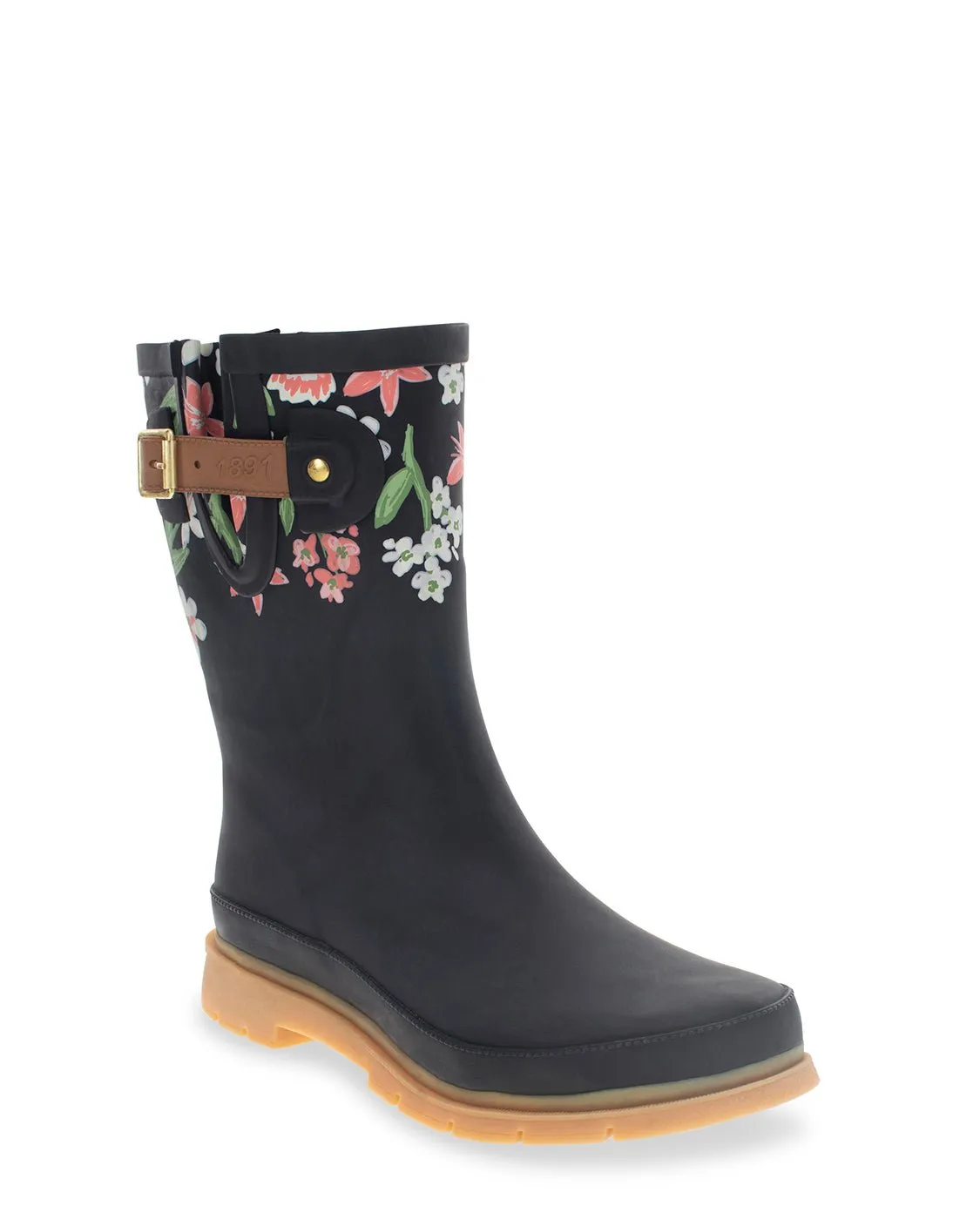 Women's Brushed Petals Mid Rain Boot - Black