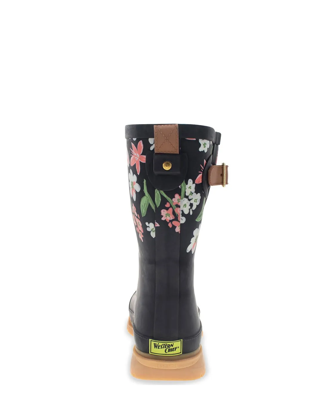 Women's Brushed Petals Mid Rain Boot - Black