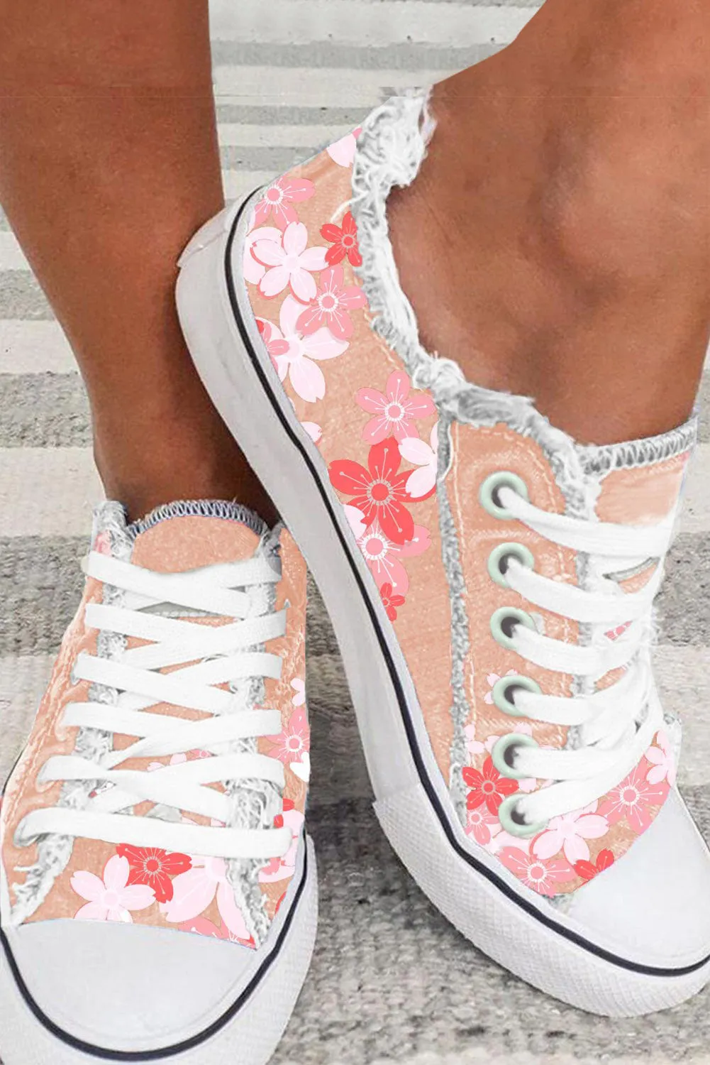 Womens Canvas Shoes Casual Floral Print Low Cut Lace up Sneakers Shoes