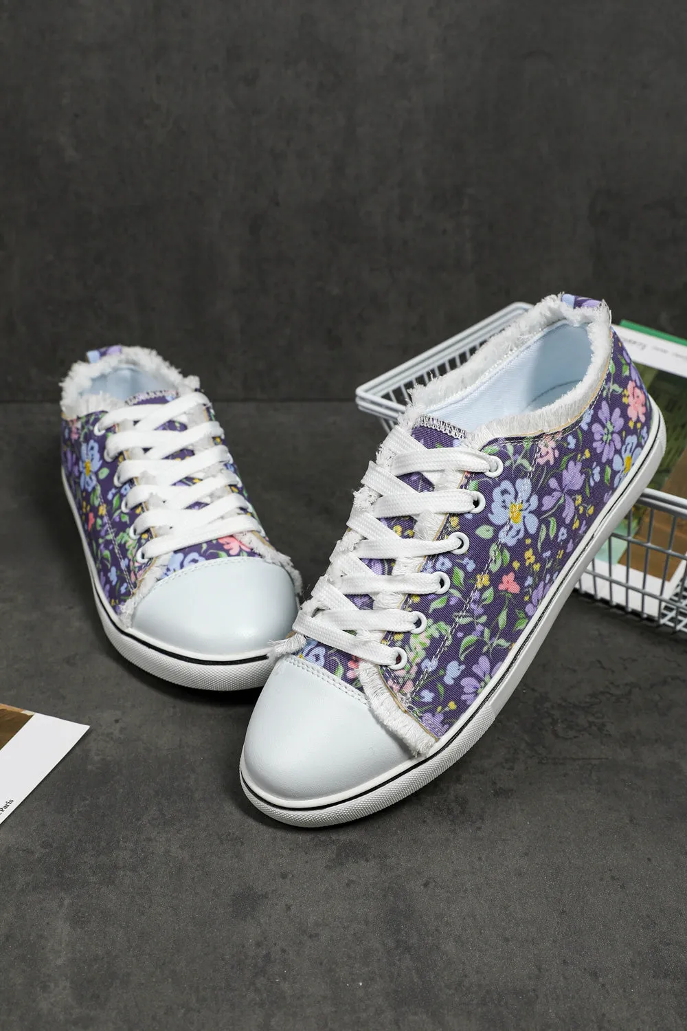 Women's Casual Floral Print Purple Canvas Shoes