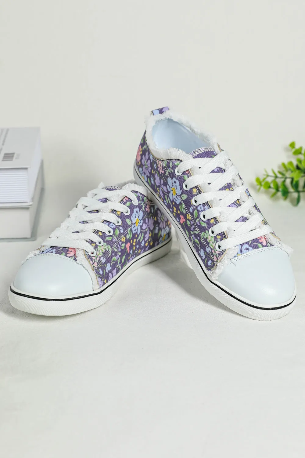 Women's Casual Floral Print Purple Canvas Shoes