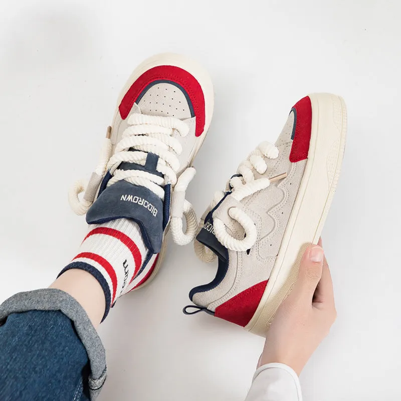 Women's Spring Thick Bottom Retro Red Design Sneakers