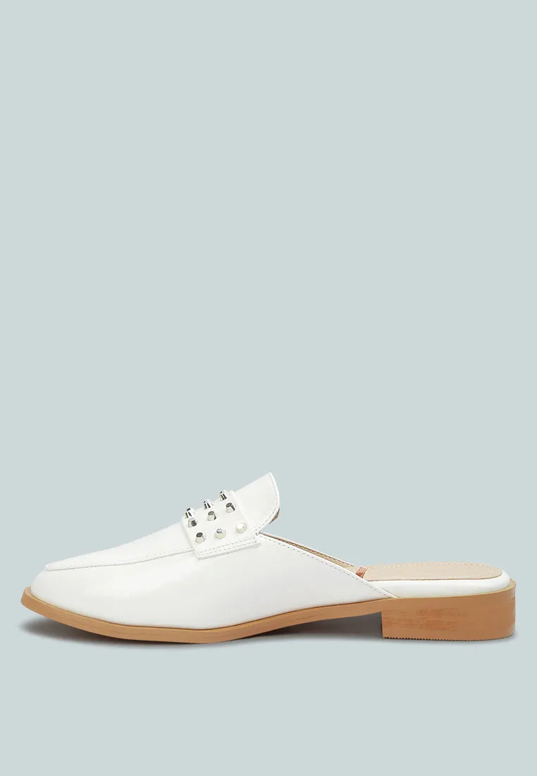 YASHTA White Patent Studded Flat Mules