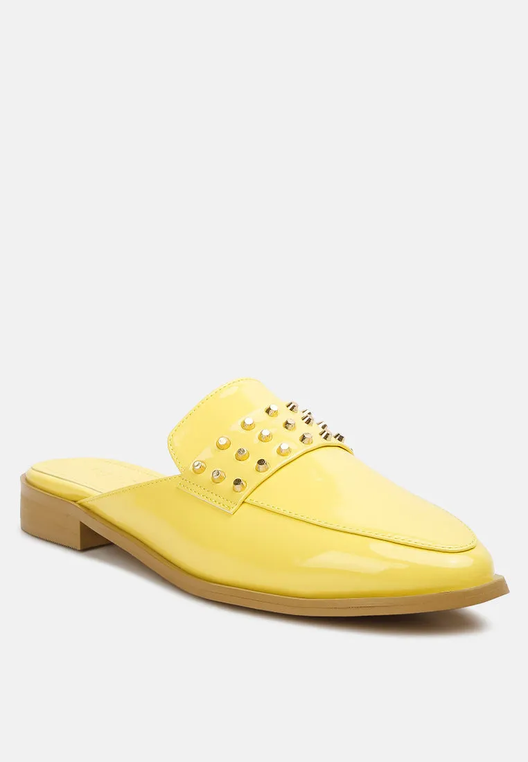 YASHTA Yellow Patent Studded Flat Mules